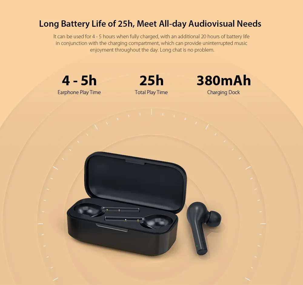 QCY T5 Bluetooth 5.0 Binaural In-ear Earphones Wireless Charging Earbuds with Mic and Charging Dock