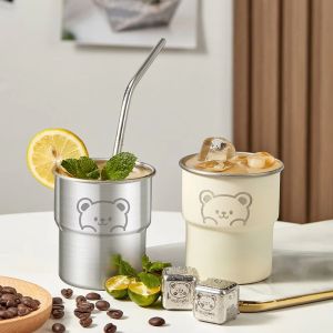 GAOSU ป้องกันการลวก แก้วน้ำสแตนเลส304 แบบพกพาได้ การป้องกันการตก แก้วน้ำน่ารักๆ ไม่แตกหักง่าย ฉนวนกันความร้อน ถ้วยโลหะขนาดเล็ก เด็กๆเด็กๆ