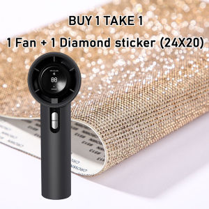 USB Mini Fan LED Display 100 Levels Handheld turbo fan+Self-Adhesive DIY Diamond Sticker Fan protective cover | WX638