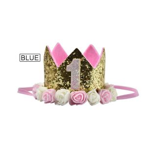Rose Gold Crown Baby One Year Old Crown Hats 1st One Year Baby Princess Happy 1st Birthday Party Decor Baby Crown Hats Kids Baby Birthday Party Headwear Hat Lace Letter Flower Crown Headband Birthday Headwear