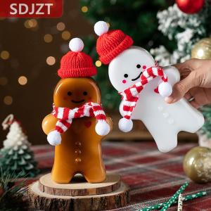 [COD] SDJZT ถ้วยใส่เครื่องดื่มแบบพกพาสำหรับมนุษย์ขนมปังขิงน่ารักขวดใส่น้ำชานมในครัวของขวัญคริสต์มาสคู่