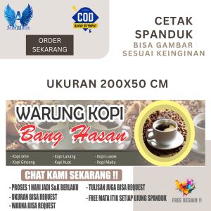 Cetak Spanduk Banner WARUNG KOPI BANG HASAN Ukuran 200x50 Costom Desain