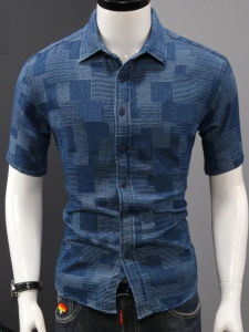 Áo sơ mi  áo sơ mi nam tay ngắn Sơ mi bò vân chéo hiện đại phong cách - H112
