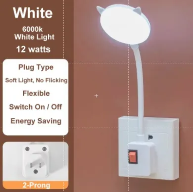 LED Nightlight Plug In Flexible Study Reading Lights with Switch