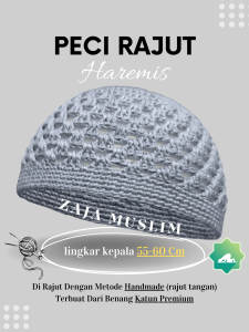 Zaja - Kopiah Haji Rajut Tangan Warna Navy Polos Bahan Tebal Dan Elastis Nyaman Di Kepala