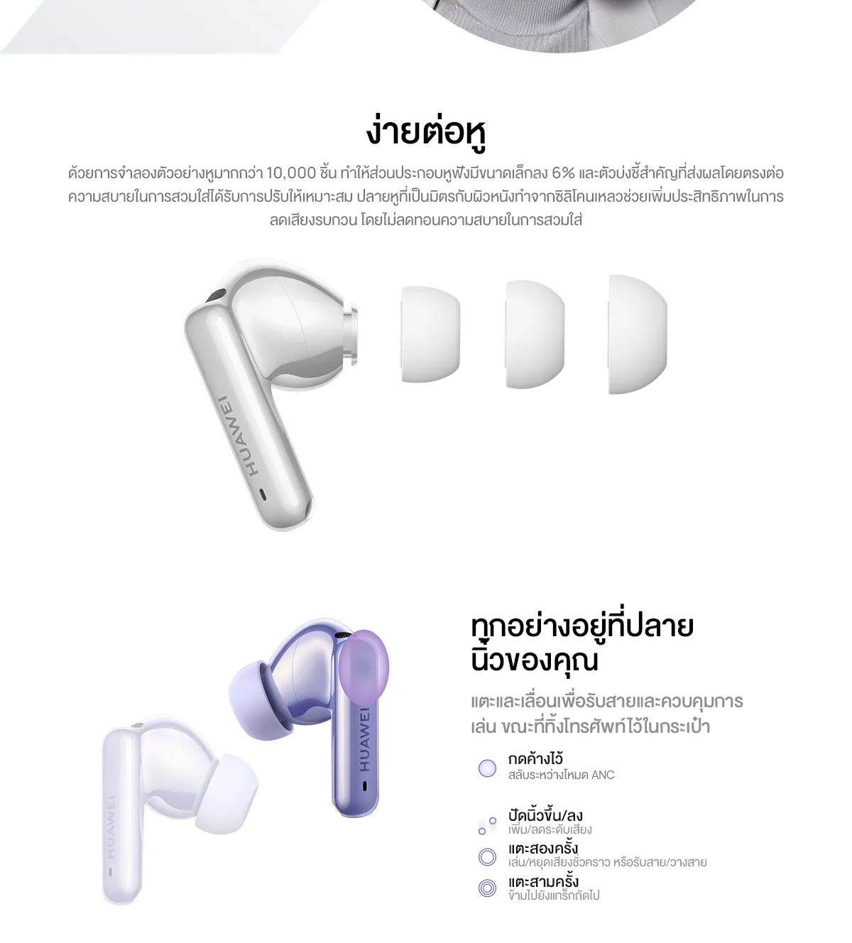 HUAWEI FreeBuds 6i หูฟัง Bluetooth 5.3 ลดเสียงรบกวนอัจฉริยะ ANC 3.0 เบสแน่น Punchy Bass