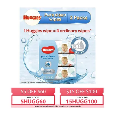 Huggies Pure Clean Wipes 3X64s