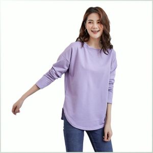 เสื้อชั้นในทรงหลวมไซส์ใหญ่สำหรับฤดูใบไม้ร่วงและฤดูหนาว เสื้อยืดคอกลมแขนยาวเข้ารูป ใส่ตัวเดียวได้ เสื้อชั้นในผ้าเทอร์รี่คอตตอนแท้