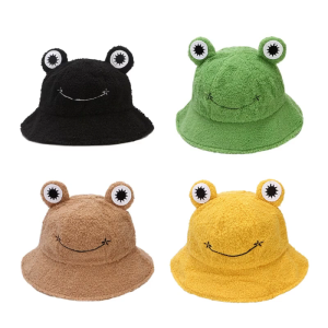 Women Winter Plush Bucket Hats Cute Cartoon for Frog Design Hat Warm Outdoor Fisherman Caps for Girls 4 Colors