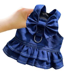 ER52858 Washable Pet Denim Skirt Reusable With D-Ring Dog Dress Soft Cute Cat Jeans Skirt Dog Walking