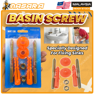 Nasara Wash Basin Screw Set With Nut And Wall Plug Set Wall-Mounted Basin Fixing Screw Nuts Sinki Plug Bolts Palam