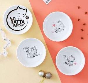CUTE Mangkuk Kuching Rata Cat Flat Ceramic Cat Bowl Pet Bowl Water Bowl 平底猫碗