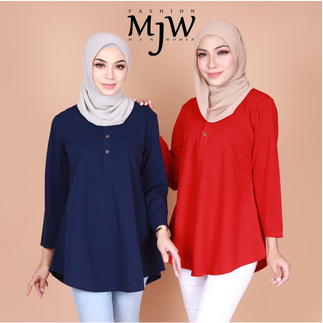 Baju Blouse Kemeja Muslimah Top Front Button Qaila Fashion Long Sleeve ...