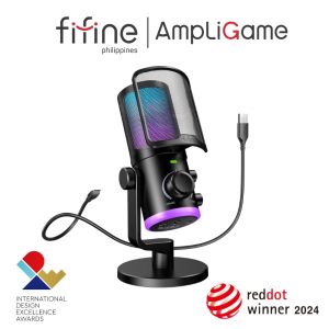 FIFINE AMPLIGAME AM6 Gaming PC Microphone USB Streaming Microphone with Game Chat Balance Computer Condenser Desktop RGB Mic with Mute Button Noise Cancellation for Podcast/Twitch/Discord