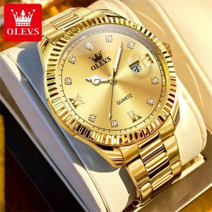 OLEVS watch for men orginal waterproof fashion diamond dial calendar luminous stainless steel two tone strap men watches