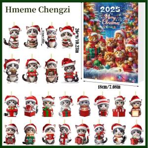 Hmeme Kitten Advent Calendar 2025 2D Acrylic Cat Pendant Christmas Tree Decor 24 Days Christmas Countdown Calendar Gift For Cat Lovers