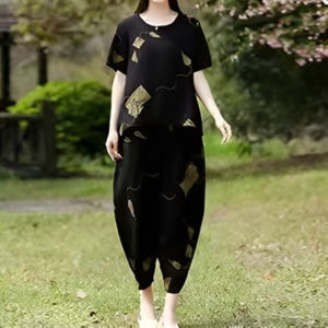 Fashionable Cotton Linen Set Loose Fit Casual T-Shirt And Wide Leg Shorts Two Piece Suit Womens Summer Fashion Outfit