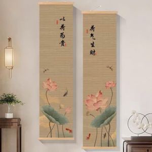 Bộ Tranh Trúc Hoạ Tiết Hoa Sen Trang Trí Phòng Thờ Treo Phía Sau Tượng Phật Phòng Trà Không Gian Phòng Khách