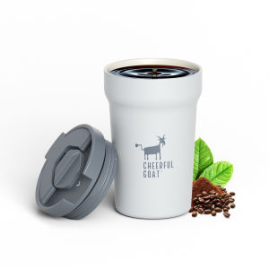 Cheerful Goat Coffee Cup Leakproof Ceramic Insulated Cup Travel Coffee Mug With Lid Temperature Retention 350ml Grey