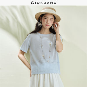 Giordano Women Lace Knit Short Sleeve Round Neck Crew Neck Knit Top - High Quality Free Shipping 18356304