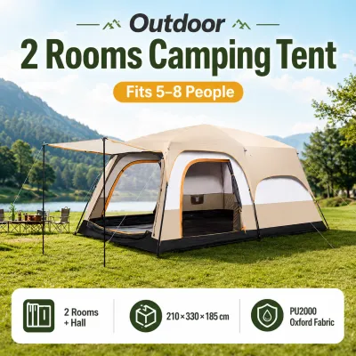 🇸🇬 (5-8 Person) Family Camping Tent with Porch / Big Family Camping Tent with Tall Height