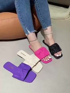 Plus Size Open-Toe Low-Heel Slippers For Women New Summer Fashion Pleated One-Strap Sandals
