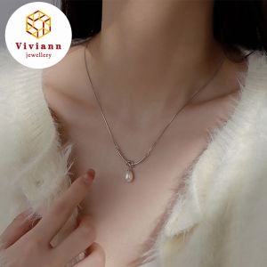 Viviann Original Design S925 Sterling Silver Jewelry Pearl Pendant Necklace Light Luxury Collar Chain Summer Accessories Vintage Pearl Chain Pendant Charms Silvery Color Neck Jewelry For Women Gifts