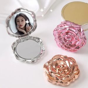 MAKERVY Round Rose Flower Mirror Folding Small Size Makeup Mirror Elegant Long-Lasting Double Sided Mirror Beauty Tool