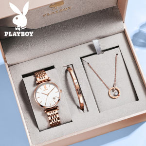 PLAYBOY watch for women original waterproof luxury fashion casual calendar quartz watch stainless steel rose gold mesh belt brand-name women watch
