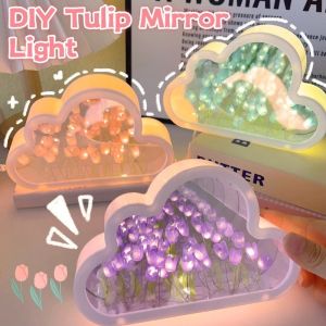 Tulip Lamp DIY Night Light Creative Atmosphere Flower Lamp INS Girl Bedroom Led Tulip Mirror Lamp Mothers Day Gift ValentineS Day Birthday Gift
