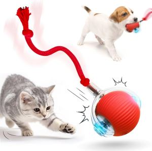 Mainan Bola Tali Kucing & Anjing Mainan Bola Anabul Interaktif Otomatis Pet Mainan Bola Listrik Bergulir Cerdas LED Smart Rotating Ball