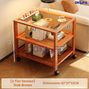 [OKLIFE®]Rolling Sofa Side Table Bamboo Storage Cart with Wheels Bamboo Rolling Side Table
