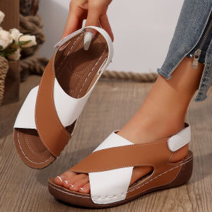 [Free Shipping] WomenS Summer New Large Size Peep-Toe Cross-Strap Platform Thick-Soled Velcro Sandals 43