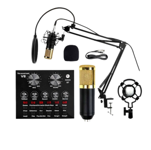 Popcorn Bm-800 Condenser Microphone with V8 Soundcard Multifunctional Live Sound Card Bm800