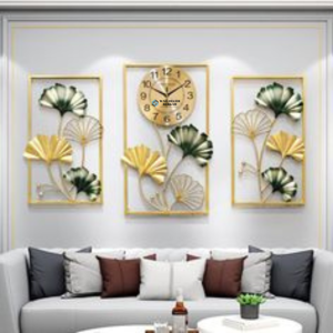 Walldecor Berkah Satu Set Isi 3 Hiasan Jam Dinding Besi Daun Bunga Emas Leaf Gingko Dekorasi Gantung