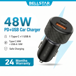 BELLSTAR 48W Car Charger Type C PD Fast Charger USB Dual Port Fast charging Adapter For Car with iphone
