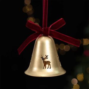 OOC Snowflake Metal Christmas Bells Pendant Shiny Iron Art Velvet Bow Cutout Bell Farmhouse Reindeer Xmas Bells Hanging Ornament Holiday Home Party
