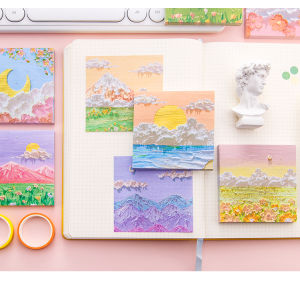 80pcs 3D Landscape Sticky Note Korean Creative Design Sticky Note Pads Stationery Journaling Material 韩式风景手绘油画便可爱便利贴