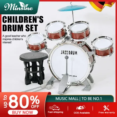 Minsine Preschool drum set childrens toys jazz drum set 5 drums with chairs birthday gift suitable for beginners boys and girls