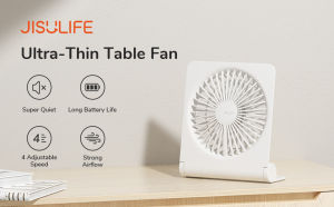 JISULIFE Ultra-Thin Portable USB Desk Fan with 4-Speeds Personal Mini Desktop Table Fans 160° Adjustable Angle Battery Operated Rechargeable Cooling Fan for Home Office Outdoor Travel