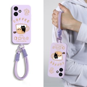 Case for infinix hot 30 play hot 30i hot 30 5g phone casing Softcas Silicone Protector shockproof Cover new design aesthetic Cartoon Cat with Lanyard for girls YTSTHM01