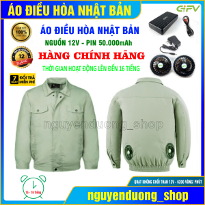 ÁO ĐIỀU HÒA (MÀU GHI) CHÍNH HÃNG NHẬT BẢN PIN 50.000mAh - 12V ÁO QUẠT GIÓ LÀM MÁT CHỐNG NẮNG NÓNG BẢO HỘ LAO ĐỘNG