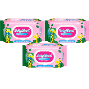 Combo 3 Bao Khăn Giấy Ướt Em Bé BABYHOOD Không Mùi 80 Miếng/Bao