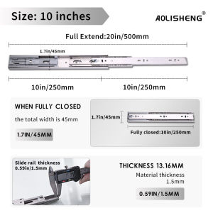 AOLISHENG stainless steel drawer slides soft closing silent thickened 3 sections full extension bathroom cabinet drawer slides rust-proof