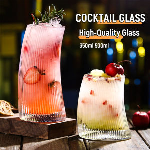 Ellebreen 350ml 500ml Creative Vertical Lines Crescent Shaped Glass Juice Beverages Cocktail Glass Water Glass