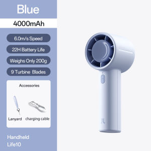 JISULIFE Handheld Fan Life10 28h Long-lasting Mini Portable Rechargeable Electric Turbo Fans with LED Digital Display Strong Wind Safety Lock Low Noise for Student Office Commuter