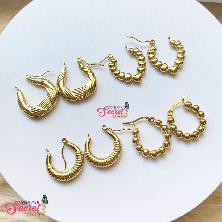 TFS148 High-Quality Stainless Steel Hoop Bubble Earrings