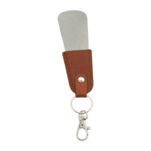 Portable Stainless Steel Shoe Spoon Lightweight Design Leather Handle and Keychain For Kids Adults Travel Assistance