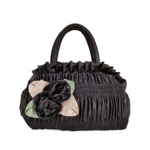 CUTE DIY Leaf Hanfu Rose Flower Handbag Ruffle Satin Silk Zipper Flower Tote Bag Fashion Storage Bag Ethnic Style Wrist Bag Outdoor