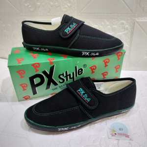 SEPATU PX STYLE 027 PERKAT BAHAN CANVAS CAPUNG UNTUK KERJA WANITA PUTIH DAN HITAM